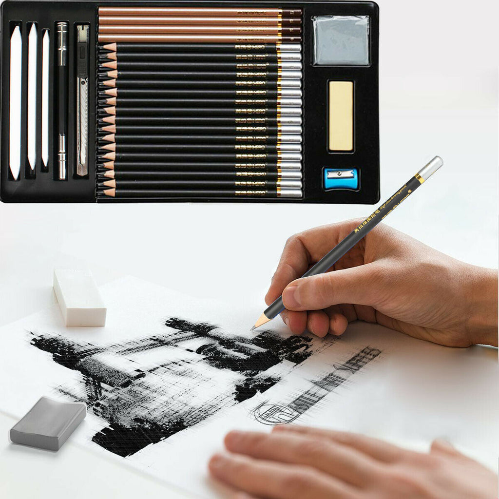 Pro Sketching Drawing Art Pencil Kit Student Graphite Charcoal Stick A ...