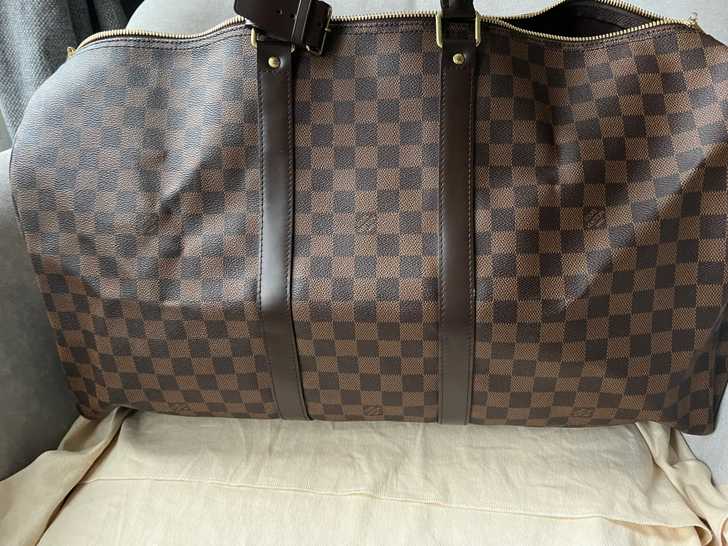 LOUIS VUITTON Keepall Bandouliere 55 Monogram Macassar Travel Bag Authentic