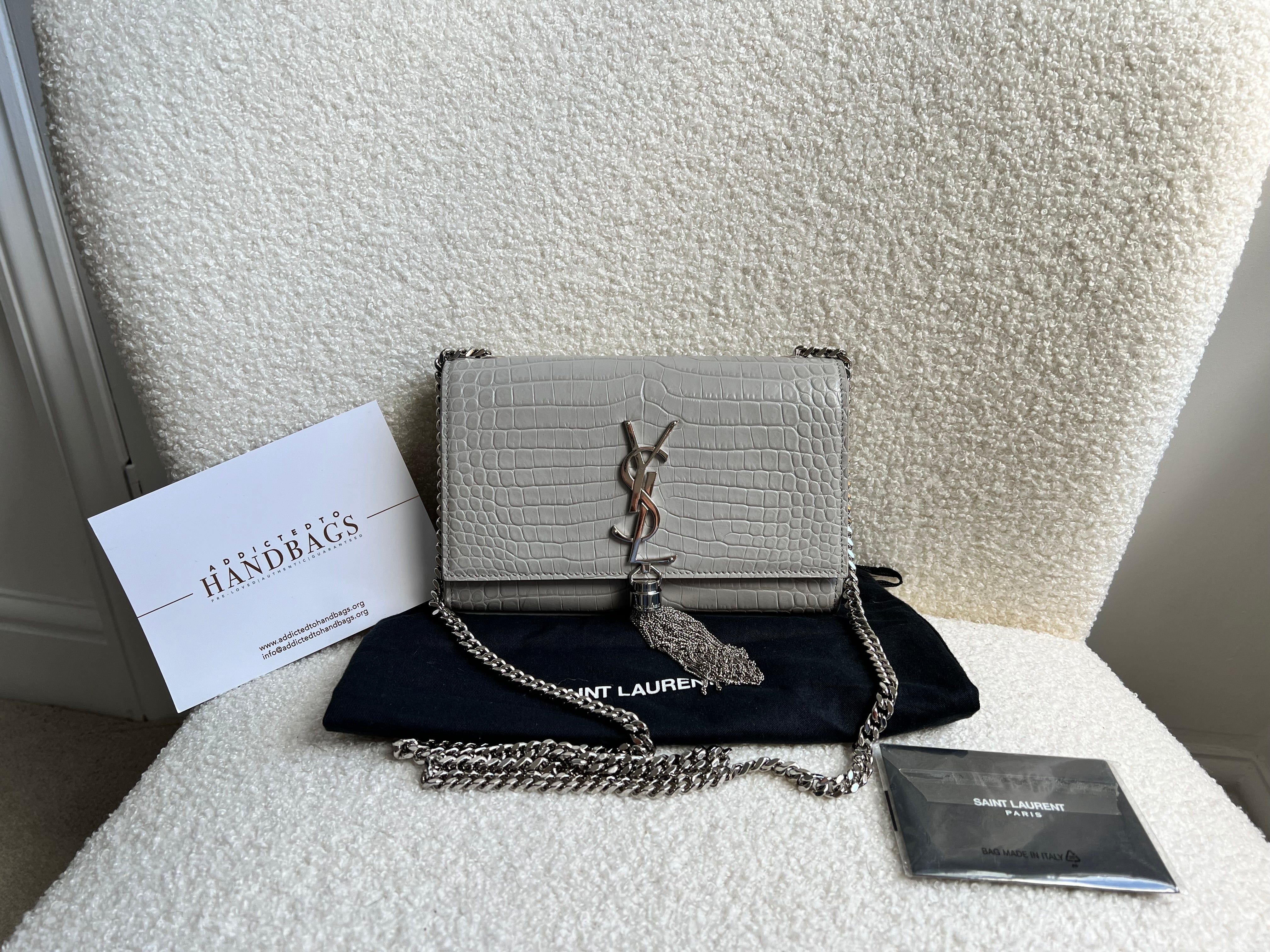 Image of Yves Saint Laurent (YSL) Light Grey Croc Small Kate (RRP £1,550)