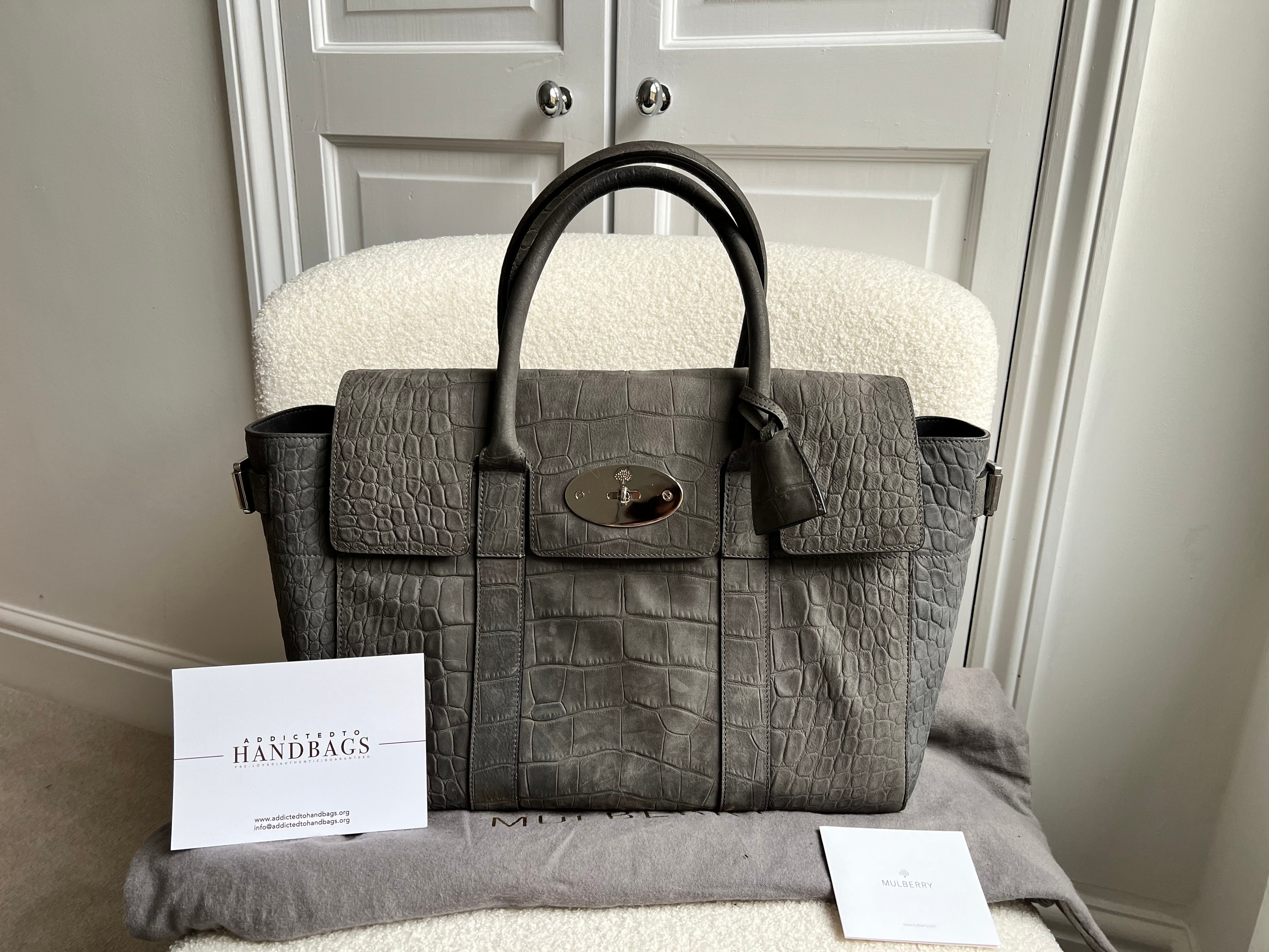 image of Mulberry Grey Nubuck Large Bayswater Buckle (RRP £1195)