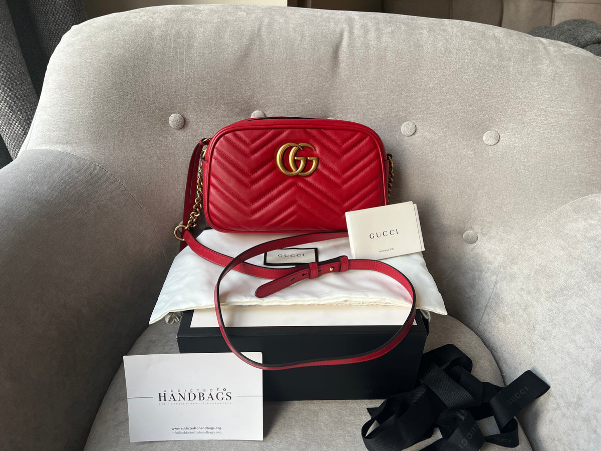 Gucci GG Red Marmont Small Shoulder Bag (RRP £1,250) – Addicted to Handbags