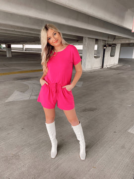 SWEET LIKE CANDY ROMPER - HOT PINK