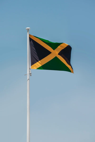 the flag of Jamaica flying on a pole