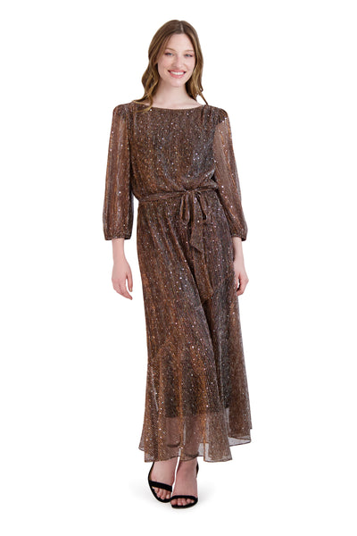 Crinkled Belted Mesh Dress