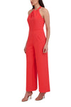 Crepe Halter Back Zipper Button Closure Keyhole Jumpsuit