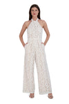 Keyhole Button Closure Hidden Back Zipper Pocketed Lace Halter Floor Length Jumpsuit