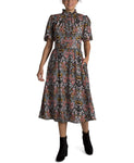 A-line Above the Knee Mock Neck Floral Print Hidden Back Zipper Pocketed Button Closure Short Sleeves Sleeves Dress