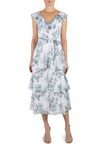 Floral Print Tiered Drawstring Midi Dress With Ruffles