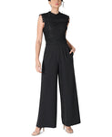 Sleeveless Keyhole Button Closure Pocketed Hidden Back Zipper Mock Neck Jumpsuit