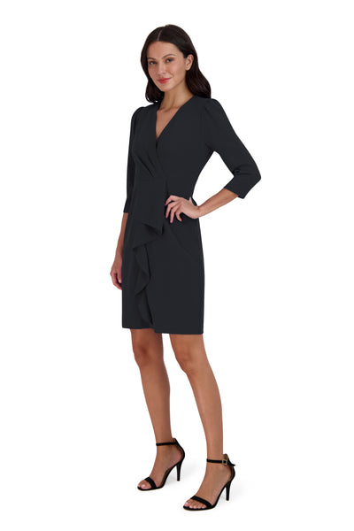Fitted Faux Wrap Dress With Ruffles