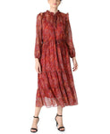 General Print Chiffon Mock Neck Flutter Sleeves Flowy Tiered Dress With Ruffles