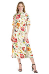 Sophisticated Mock Neck Above the Knee Floral Print Linen Dress