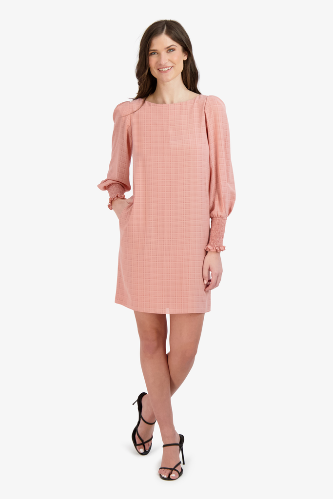 Plaid Print Smocked Chiffon Pocketed Shift Above the Knee Shirt Dress