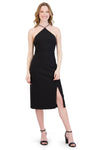 Hidden Back Zipper Slit Fitted Below the Knee Fall Spaghetti Strap Crepe Halter Sheath Sheath Dress