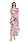 V-neck Short Flutter Sleeves Flowy Asymmetric Wrap Floral Print Dress by Julia Jordan