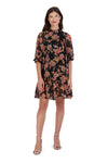 Long Sleeves Above the Knee Flowy Chiffon Mock Neck Floral Print Shift Dress