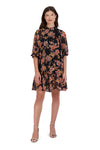 Floral Print Mock Neck Above the Knee Shift Chiffon Long Sleeves Flowy Dress
