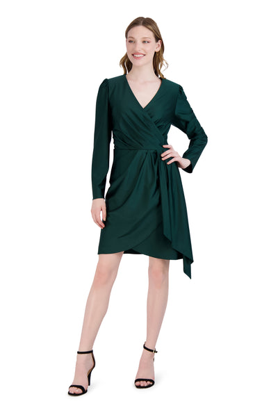 Long Sleeves Fall Above the Knee Faux Wrap Dress