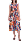 Fall Tie Waist Waistline Chiffon Floral Print Drawstring Tiered Flutter Sleeves Sleeveless Dress