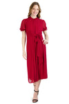 Chiffon Mock Neck Gathered Short Sleeves Sleeves Tie Waist Waistline Dress