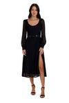 Sophisticated A-line Fit-and-Flare Fitted Hidden Back Zipper Button Closure Belted Lace Long Sleeves Scoop Neck Smocked Dress