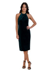 Velvet Fall Button Closure Fitted Hidden Back Zipper Sheath Below the Knee Sheath Dress