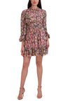 Flowy Ruched Sheer Shift Fall Chiffon Floral Print Short Dress by Julia Jordan