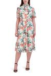 A-line Above the Knee Short Sleeves Sleeves Mock Neck Floral Print Pocketed Button Closure Hidden Back Zipper Dress