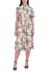 A-line Above the Knee Mock Neck Hidden Back Zipper Pocketed Button Closure Short Sleeves Sleeves Floral Print Dress