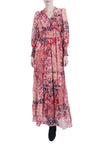 V-neck Long Sleeves Smocked Flowy Floral Print Maxi Dress