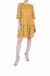 3/4 Puff Sleeves Sleeves Tiered Hidden Back Zipper Sheer Round Neck Chiffon Dress