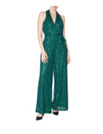 Halter Back Zipper Button Closure Sequined Keyhole Jumpsuit With a Sash