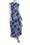 Abstract Print Chiffon Flutter Sleeves Tiered Maxi Dress