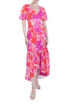 High-Low-Hem Chiffon Flutter Sleeves Wrap Maxi Dress/Midi Dress