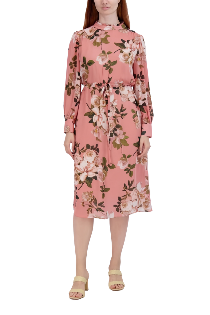 Flower(s) Long Sleeves Chiffon General Print Maxi Dress/Midi Dress With Ruffles