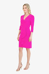 Below the Knee Crepe Fitted Faux Wrap Dress