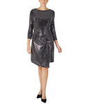 Pleated Sequined Knit Above the Knee Dress