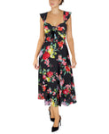 A-line Smocked Sweetheart Sleeveless Hidden Back Zipper Floral Print Dress