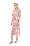 A-line Floral Print Above the Knee Puff Sleeves Sleeves Hidden Back Zipper Self Tie Slit Mock Neck Dress With a Ribbon