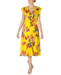 V-neck Twill Gathered Floral Print Flutter Sleeves Dress by Julia Jordan