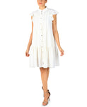 Flutter Sleeves Button Front Dropped Waistline Dress With Ruffles