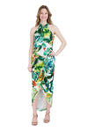 Floral Print Ankle Length Keyhole Button Closure Fitted Hidden Back Zipper Beach Dress