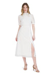 A-line Below the Knee Puff Sleeves Sleeves Fit-and-Flare Hidden Back Zipper Fitted Slit Self Tie Mock Neck Chiffon Dress With a Ribbon