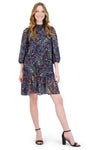 Mock Neck Chiffon General Print Shift Crinkled Dress