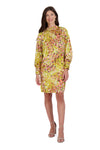 A-line Floral Print Long Sleeves Below the Knee Satin Fall Dress