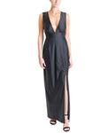 V-neck Elasticized Waistline Sheath Plunging Neck Fall Slit Hidden Back Zipper Stretchy Sheath Dress With a Bow(s)