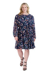 Swing-Skirt Chiffon Floral Print Tie Waist Waistline Sheer Long Sleeves Button Closure Belted Above the Knee Dress