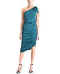 One Shoulder Ruched Fitted Short Dress With a Bow(s)