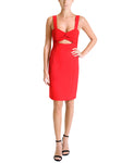 Sweetheart Below the Knee Sleeveless Fall Hidden Back Zipper Button Closure Cutout Crepe Dress