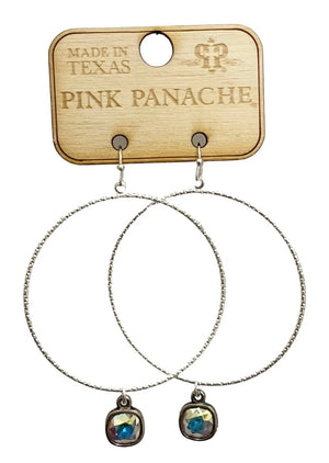 Pink Panache Silver Textured Circle Earring With Gray Drop Charm - Deja Nu Tx
